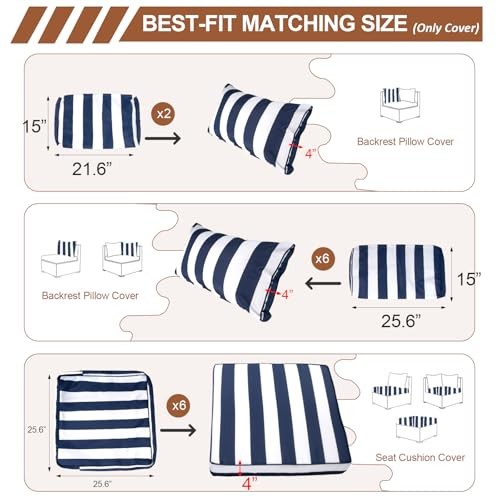 14 Piece Outdoor Patio 25.6″L x 25.6″W x 4″H (covers) Blue & White Stripes