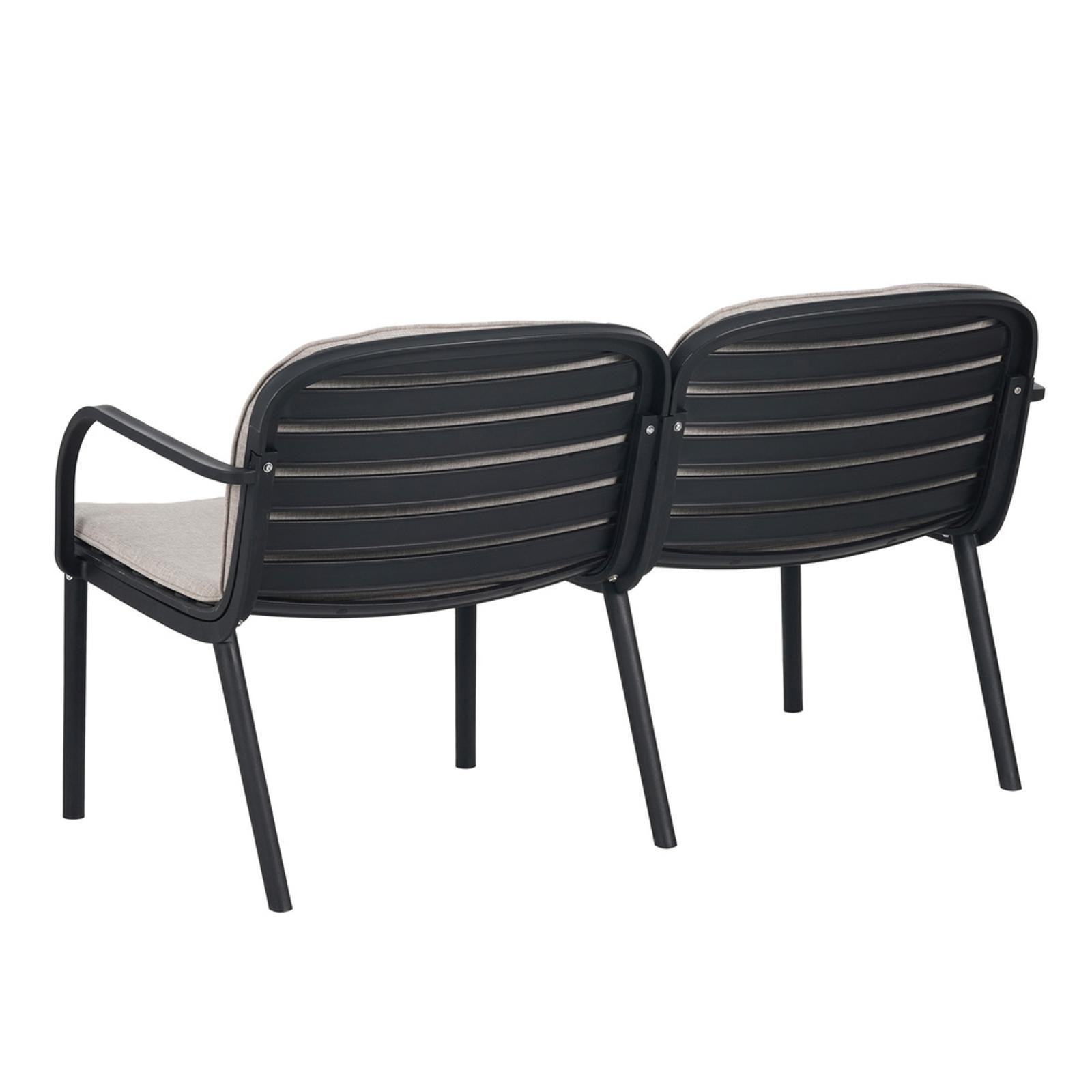 Weather-Resistant Patio Loveseat, Black Polypropylene Frame, Beige Cushion, Easy