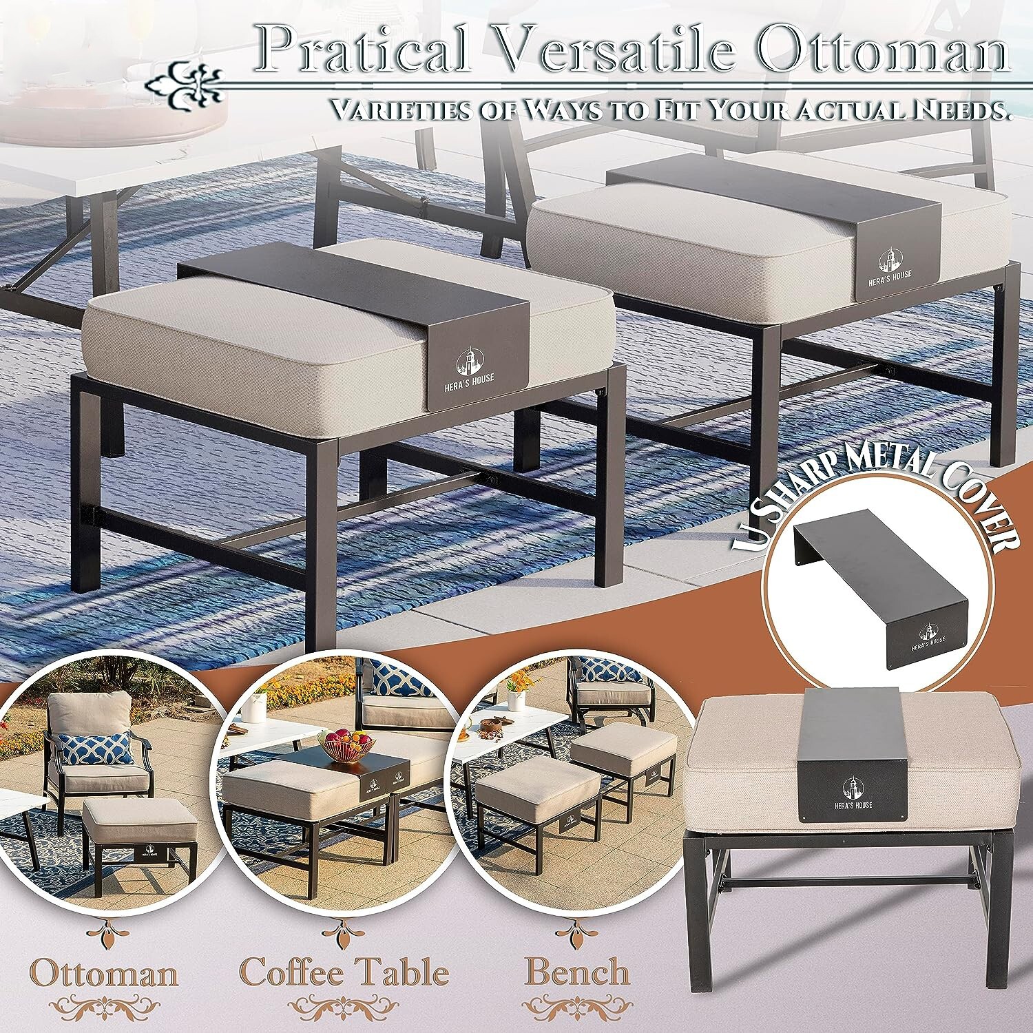 5 Piece Patio Furniture Set Outdoor Conversation Set for Lawn Garden Backyard