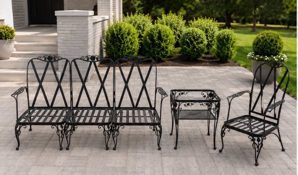 Vintage Woodard Chantilly Rose Wrought Iron Patio Set – 5 Pcs