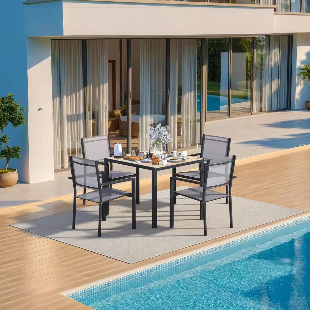 5-Piece Metal Outdoor Dining Set, Patio Dining Furniture Set with 1 Square Table
