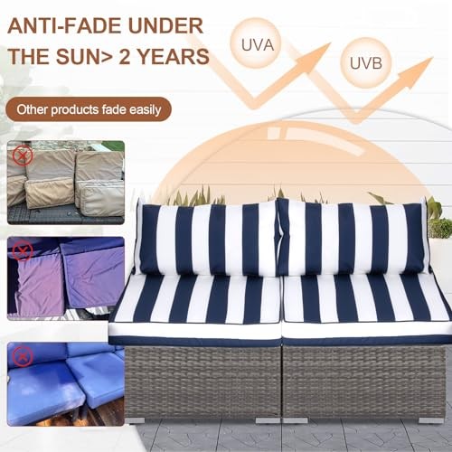 14 Piece Outdoor Patio 25.6″L x 25.6″W x 4″H (covers) Blue & White Stripes
