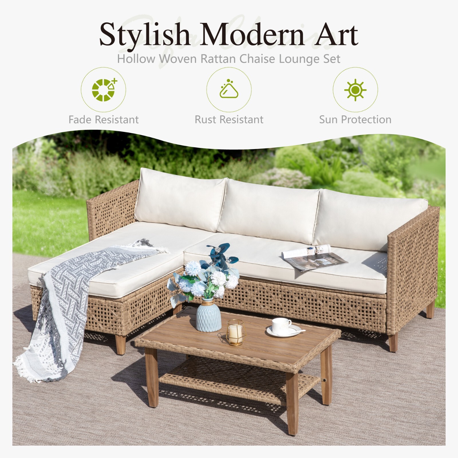 Wicker Furniture Patio Furniture Sets Outdoor Conversation Sofa Set Boho Style