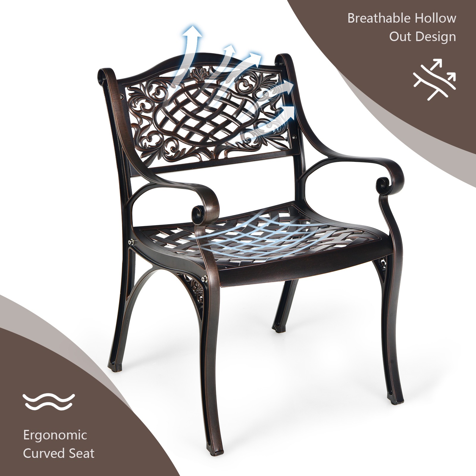 Patiojoy 2PCS Patio Dining Bistro Chair All Weather Cast Aluminum Armrest Garden