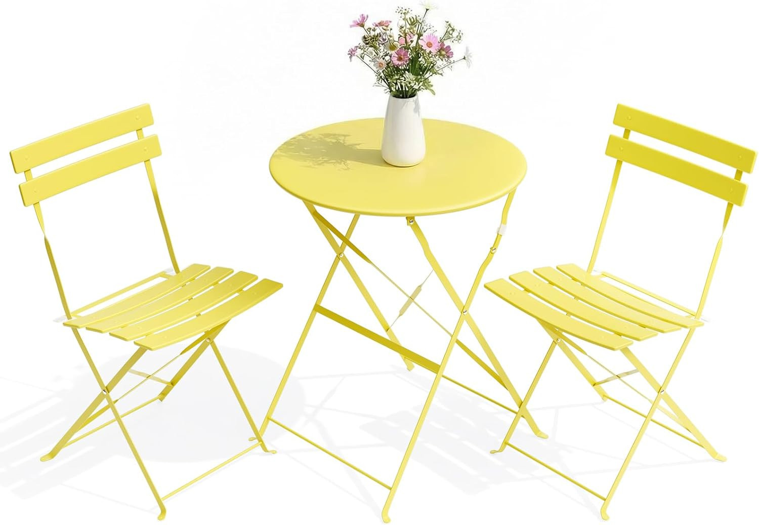 LIFERUN 3-Piece Folding Bistro Set Outdoor, Powder Coated Weatherproof Patio Fur