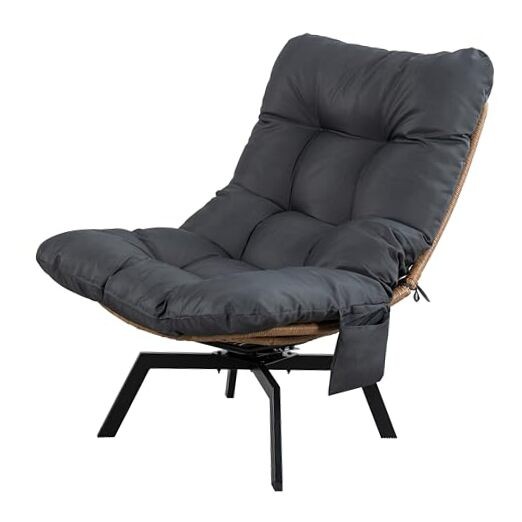 Wicker Swivel Chair – Nature Rattan – Set of 1 – Grey/Green Cushion