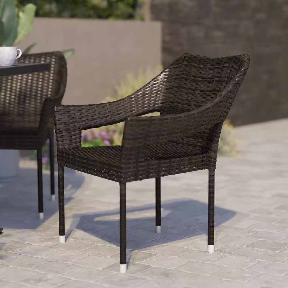 Brown Wicker/Rattan Outdoor Dining Chair