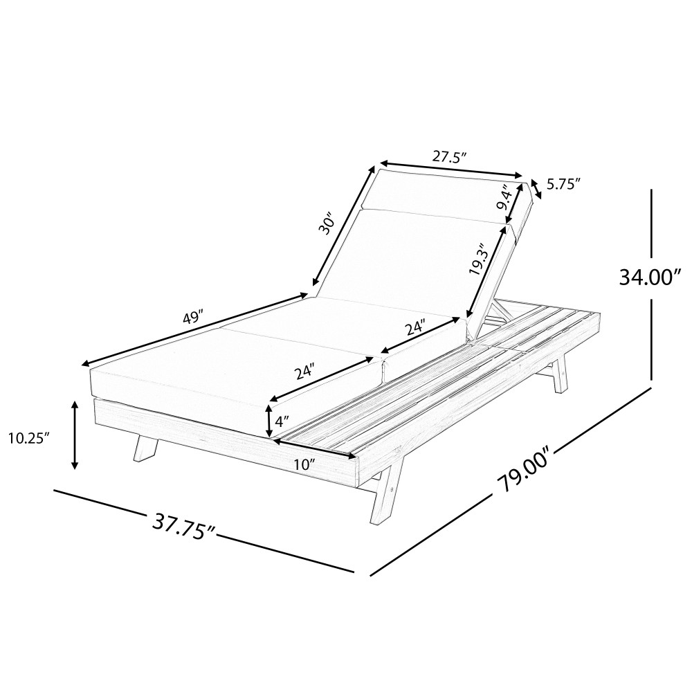 Outdoor Chaise Lounge Adjustable Headrest Water-Resistant Cushion Acacia Wood