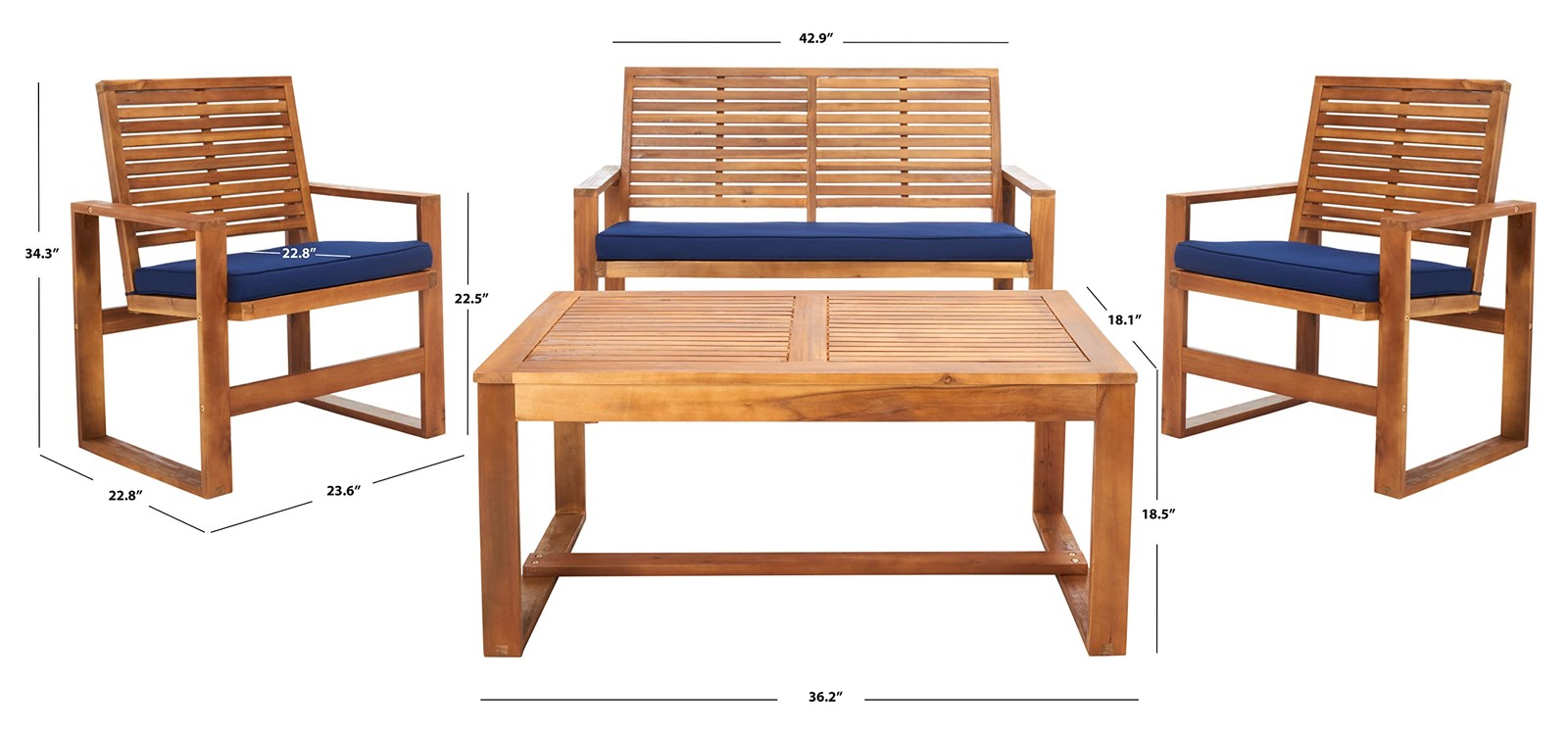Home Collection Hailey Outdoor Living 4-Piece Acacia Patio Furniture Set, Bro…