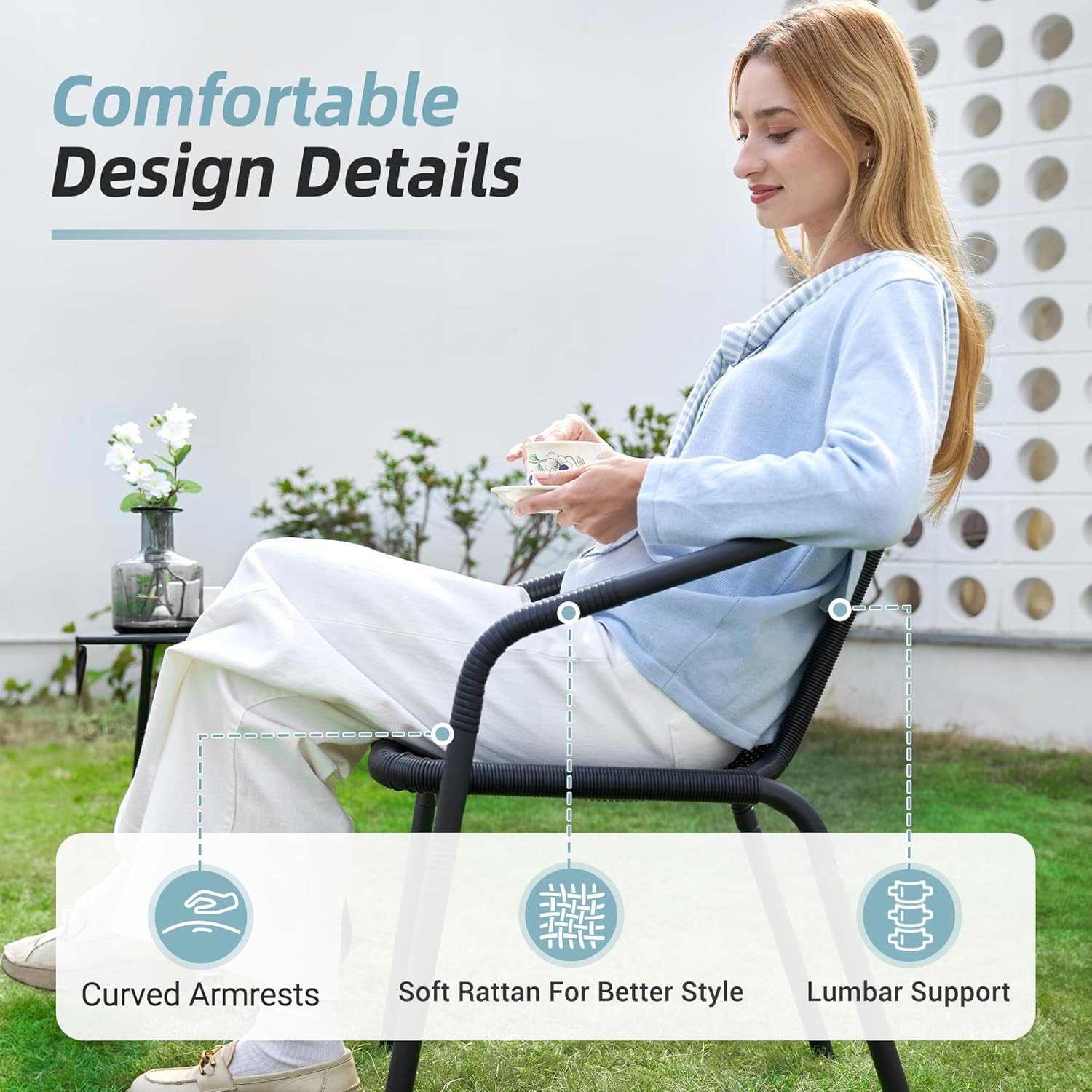 Outdoor Dining Chairs Set of 4, Stackable Patio Chairs, Rattan Wicker Patio Chai
