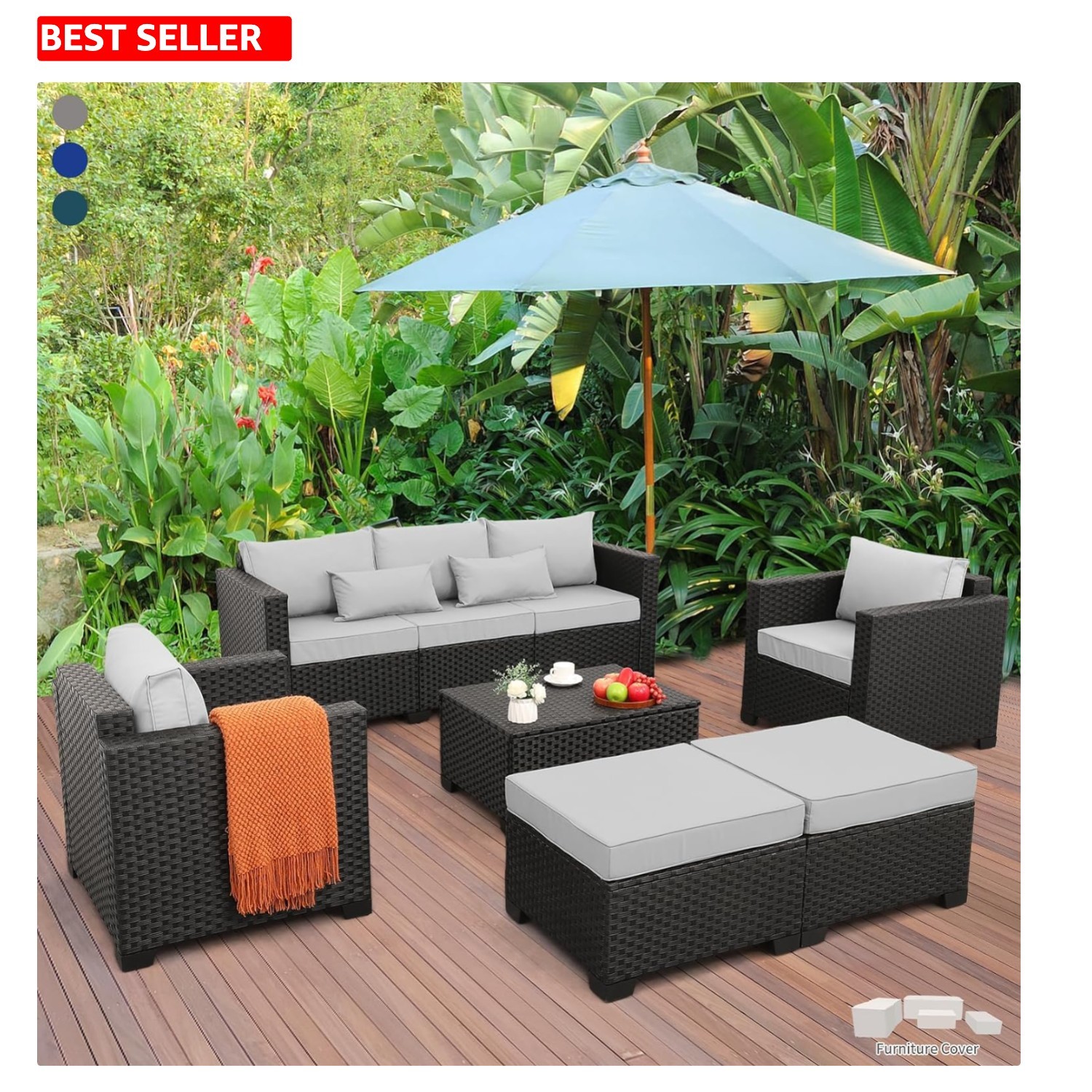 Durable 6-Piece HDPE Wicker Patio Set with Grey Cushions for Outdoor Relaxation