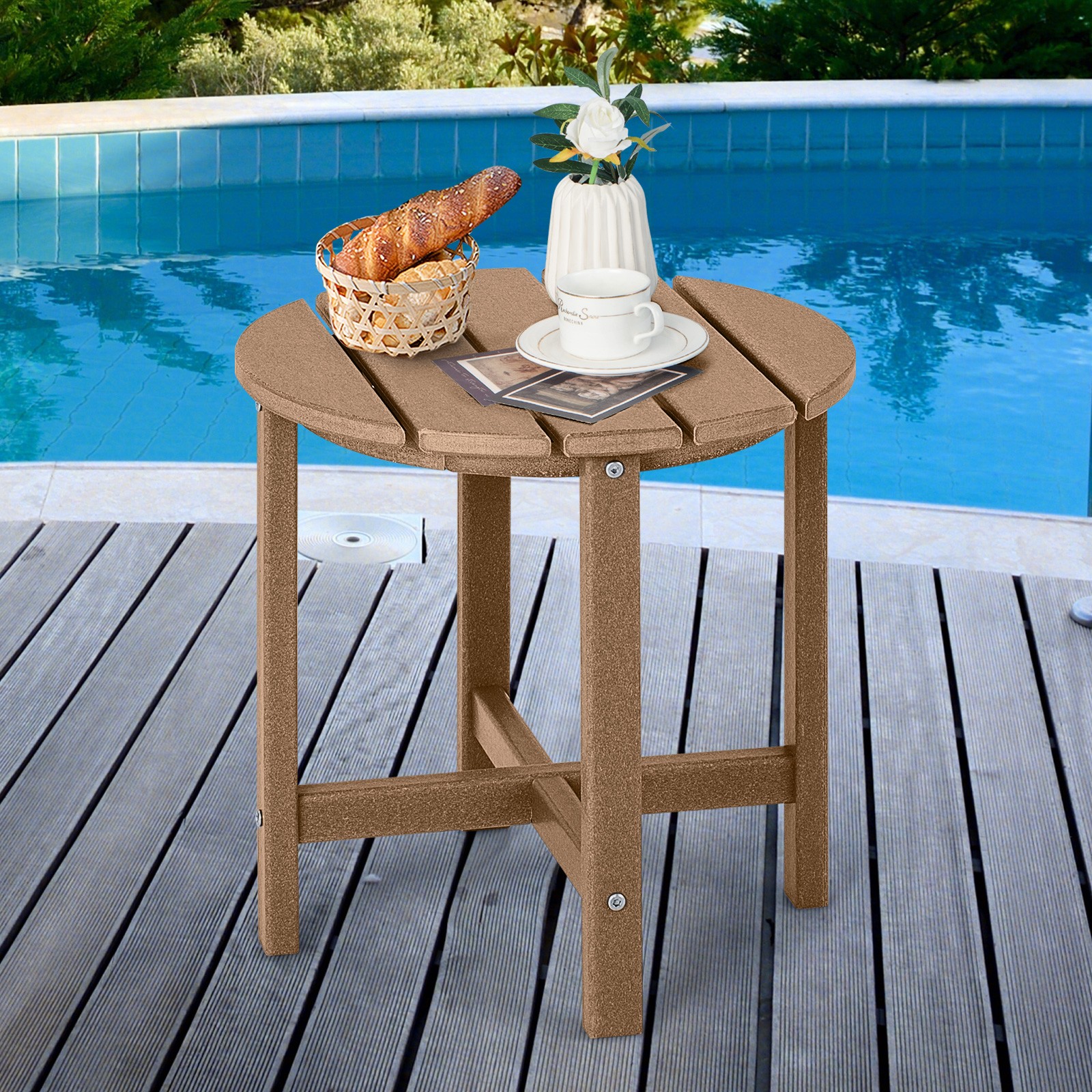 Patiojoy 18″ Patio Adirondack Side Table Weather Resistant HDPE Garden Brown