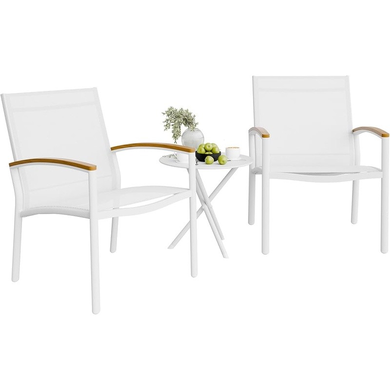 Sturdy 3 Pieces Patio Set W/ Breathable Fabric Comfortable Modern Furniture New