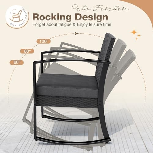 3 Pieces Outdoor Furniture Set Patio Bistro Rocking Black Rocking Bistro Sets