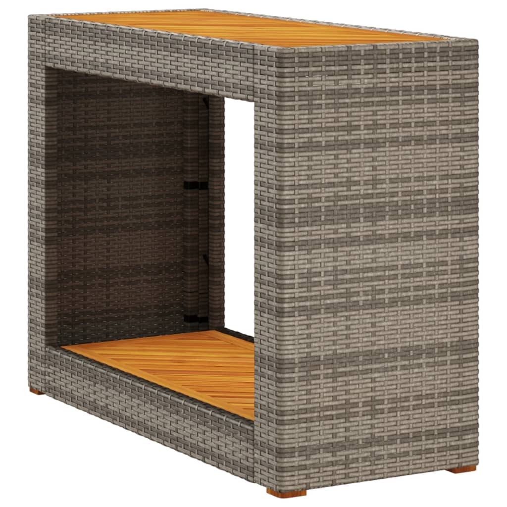 Patio Side Table with Wooden Top Outdoor Side Tea Table Poly Rattan vidaXL