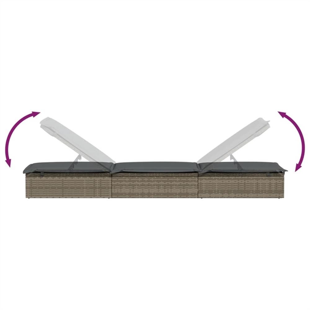 Bowery Hill PE Rattan Sunbed with Adjustable Armrests in Gray