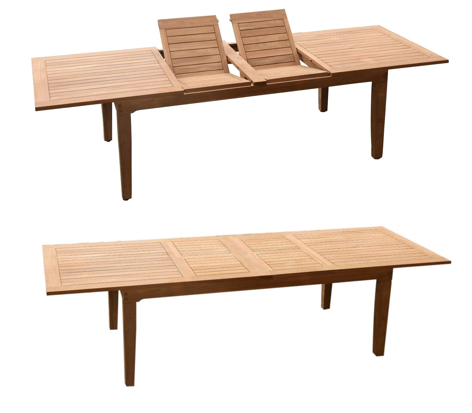 A-Grade Teak 9pc Dining Caranas Rect Table Charleston Stacking Armless Chair Set
