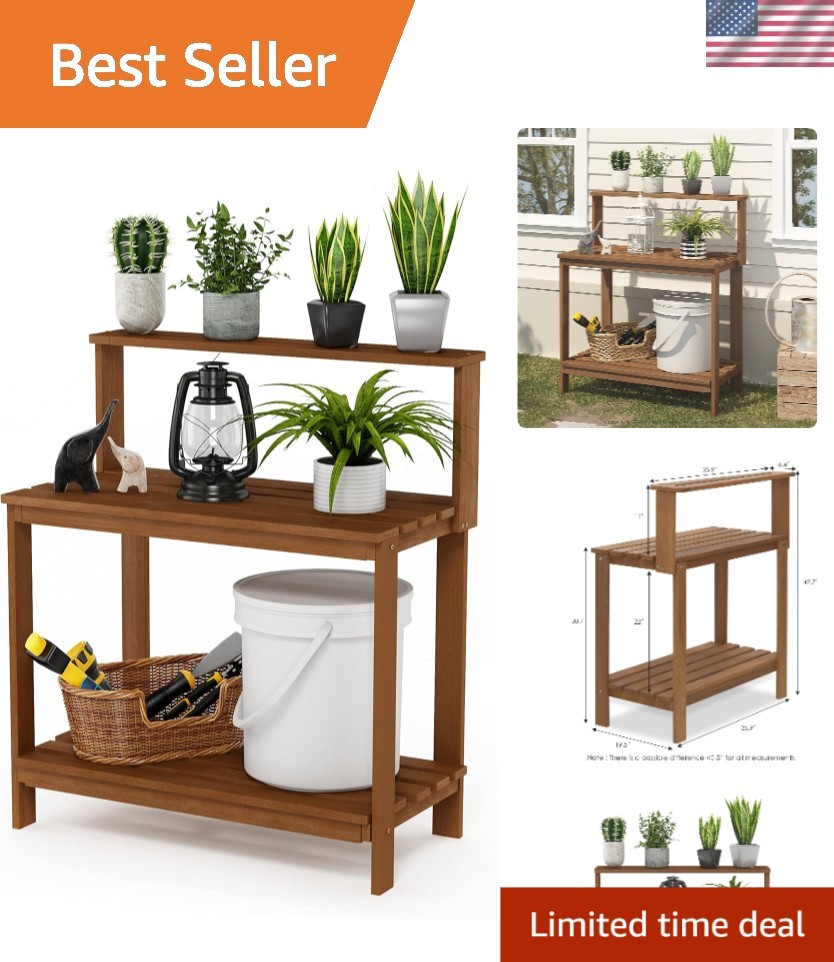 Natural Teak-Oil Finished Potting Bench – Durable Outdoor Gardening Table
