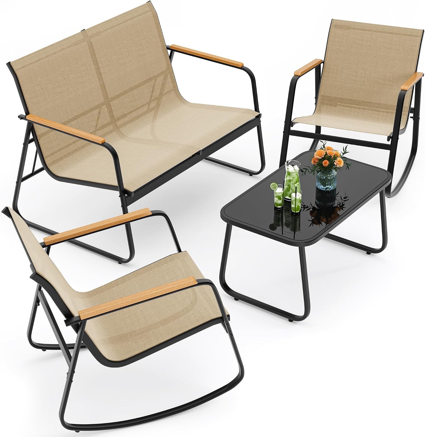 Outdoor Patio Furniture Set 4 Pieces Conversation Textilene Fabric Chairs