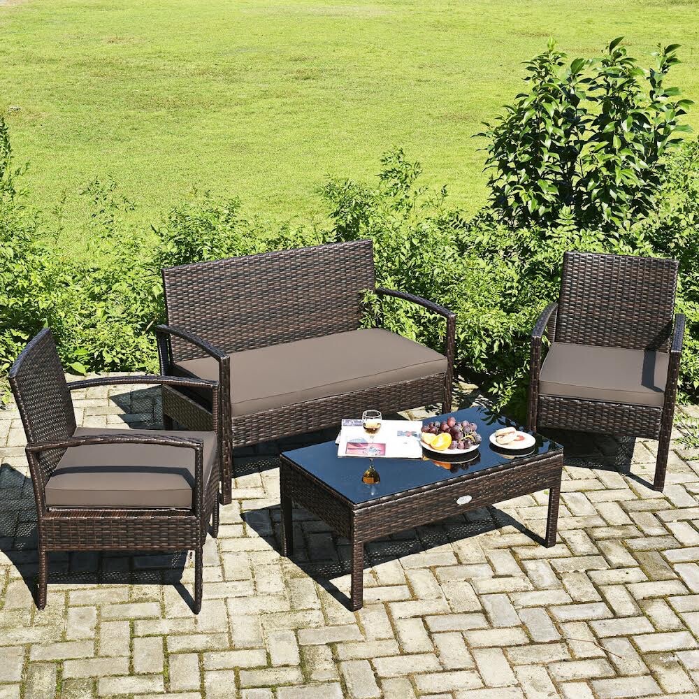 Costway HW63755 Outdoor Patio Rattan Wicker Furniture Set Table Sofa with…