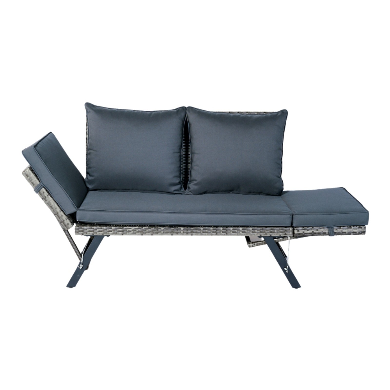 1 PCS Patio Wicker Foldable Side Bench Grey with Dark Grey Cushion