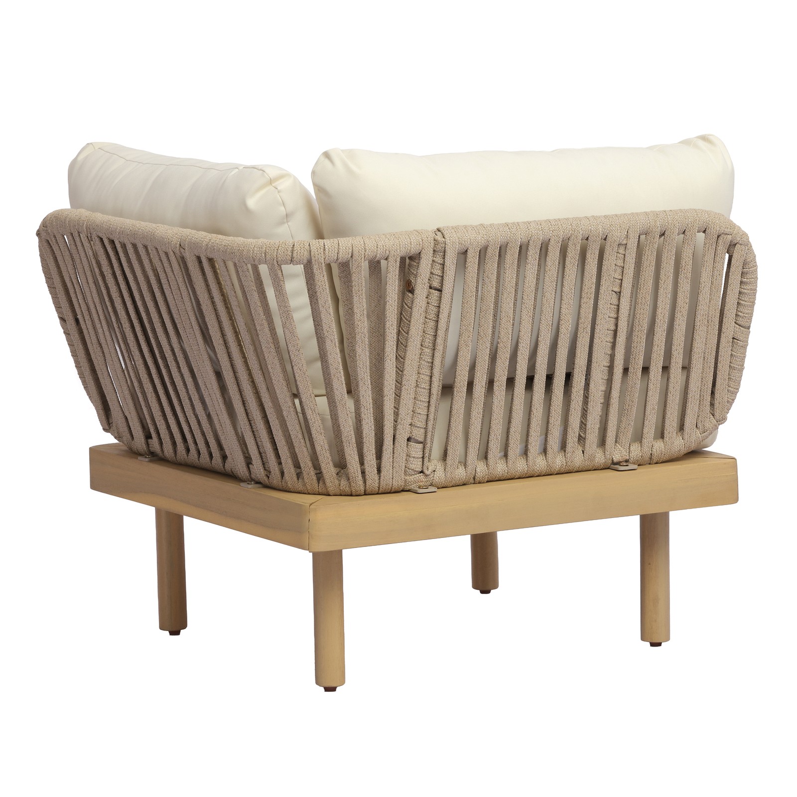 6pc Acacia Wood L-Shaped Modular Outdoor Sofa Set with Rope Back & Cushions