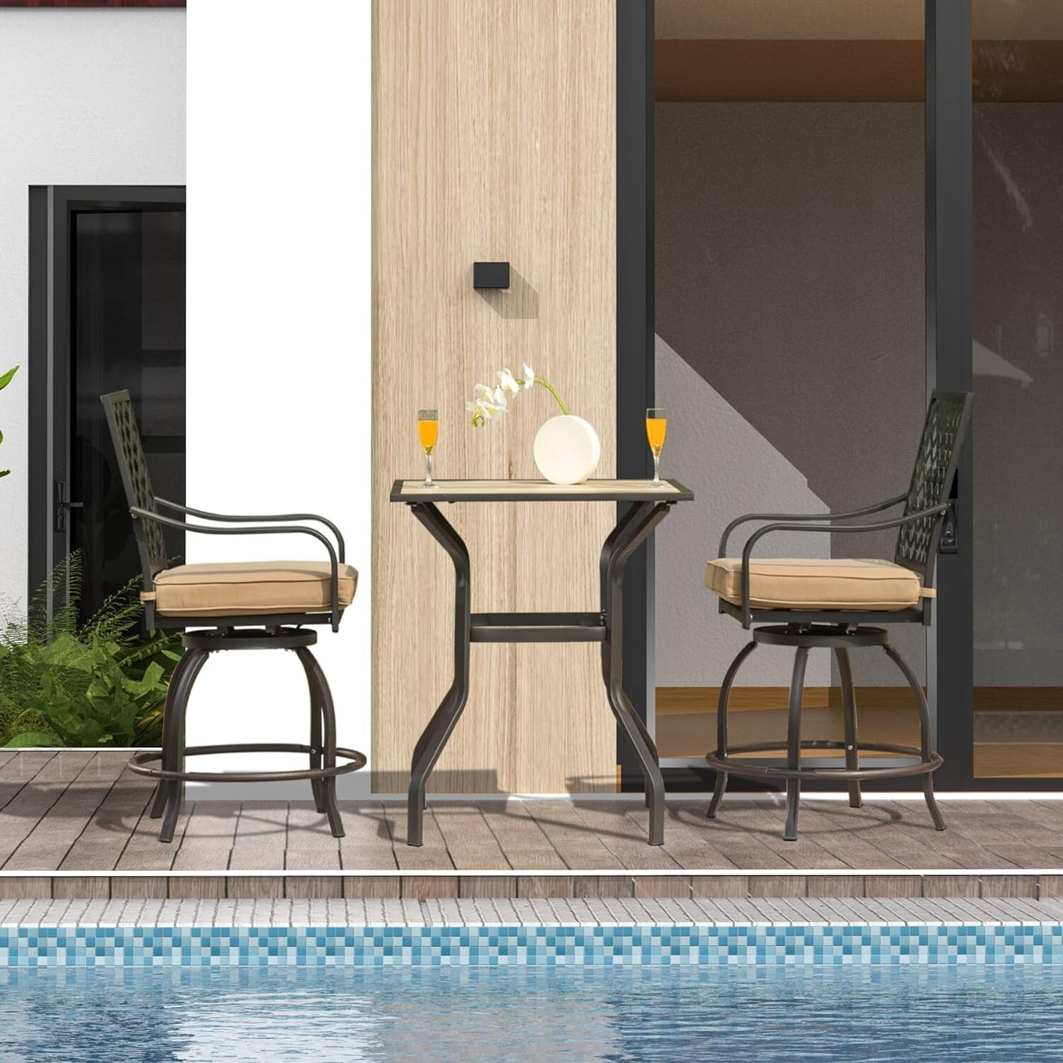Domi 3 Piece Patio Bar Set w/Swivels Bar Stool&Table,Seat Cushion for Patio,Yard