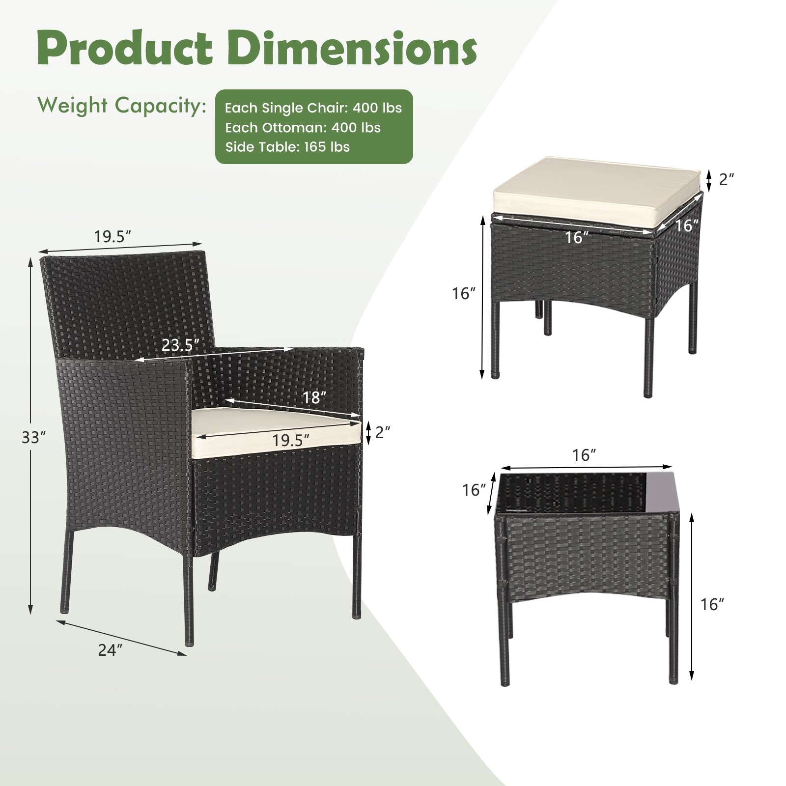 Patio 5PCS Rattan Furniture Set Cushioned Sofa Ottoman Armrest Side Table Garden