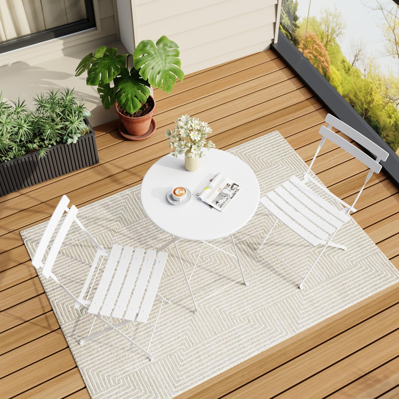 3-Piece Folding Bistro Set, Outdoor Patio Furniture Set with 2 Chairs & 1 Table