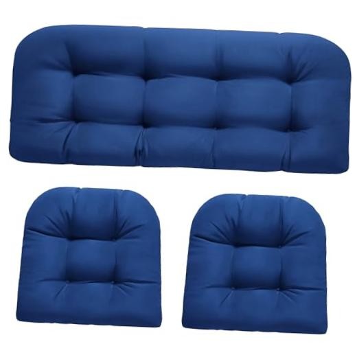 Wicker Chair Cushions 3 Piece Set, Outdoor Loveseat Wicker Cushions for Blue