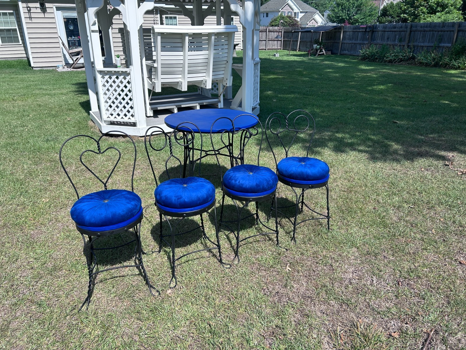 Patio Furniture, Antique Wrought Iron Bistro Table Set Outdoor or Indoor Set