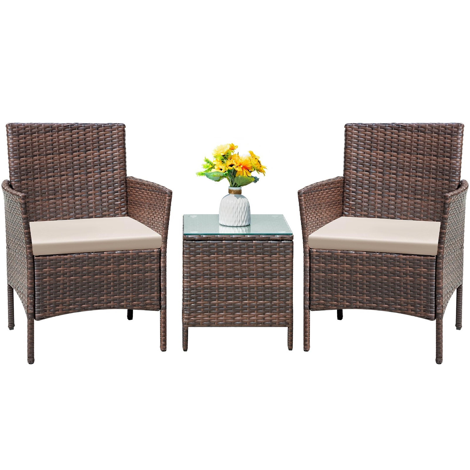 Outdoor Wicker Glass Table And Chairs For 2 Patio Porch Furniture Sets Clearance