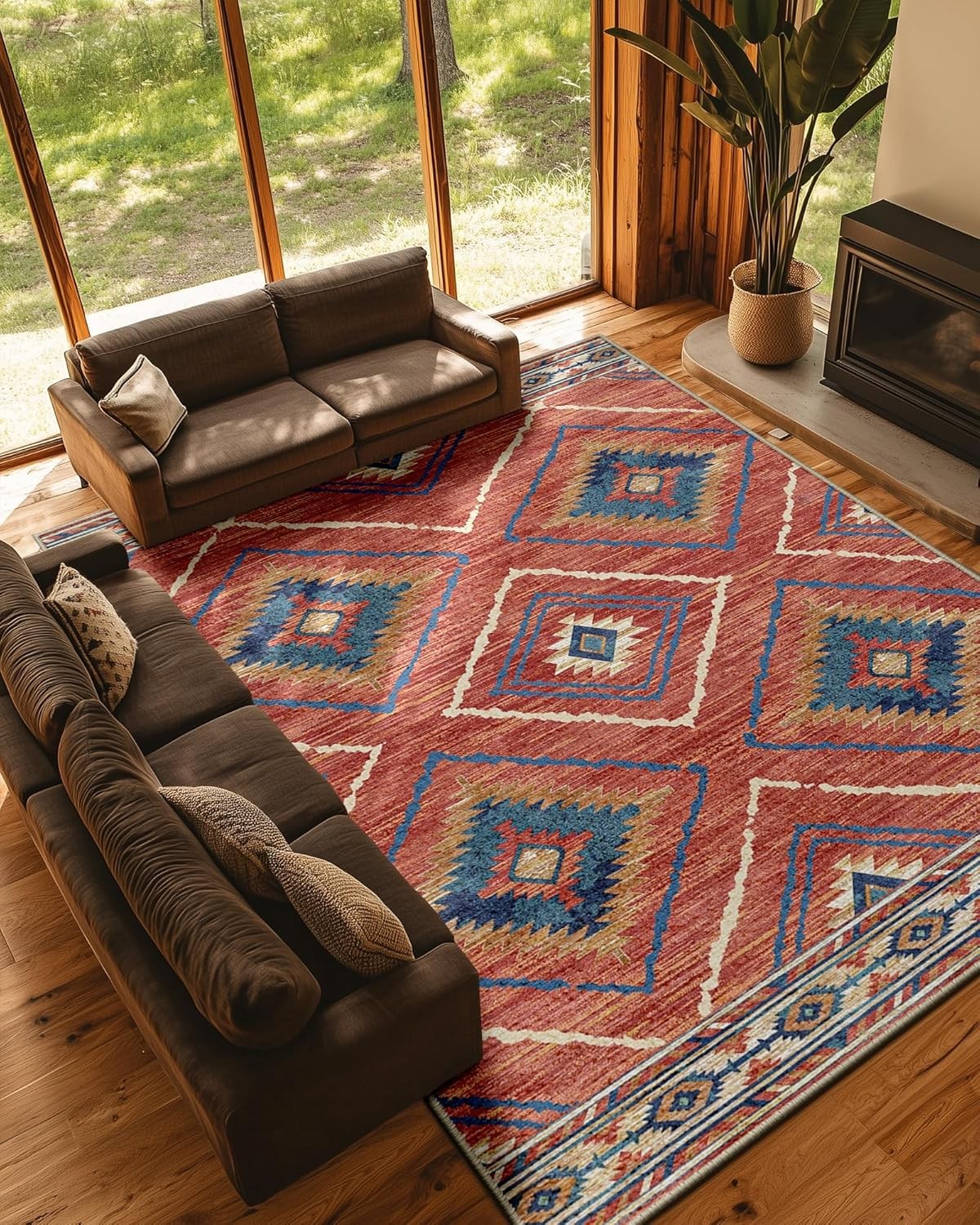 Area Rug 9×12 Rug hine Washable Non-Slip Low Pile Print Pattern Western