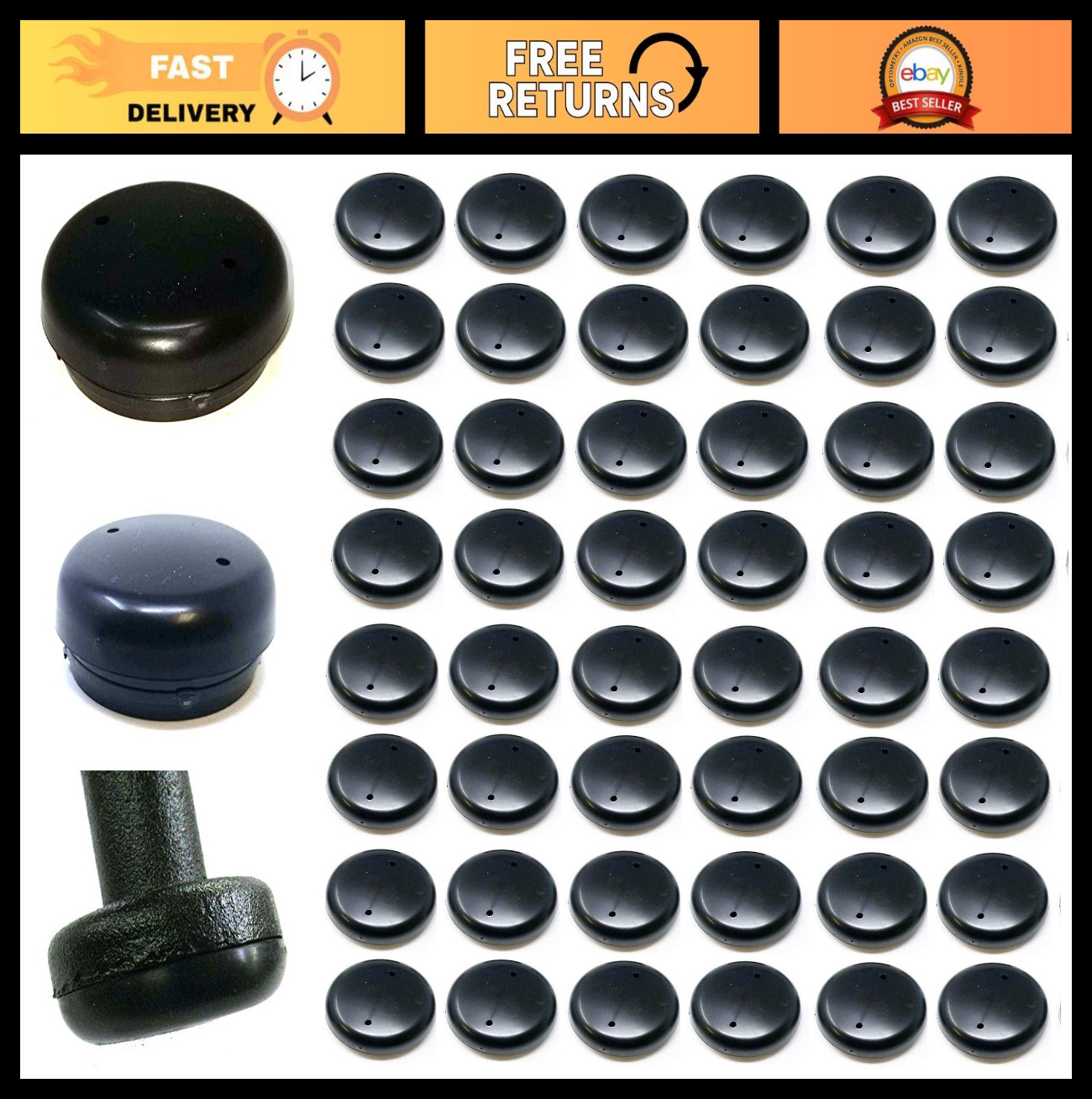 1.5″ Plastic Wrought Iron Patio Furniture Glide Caps – 48 Pack, Black, Durable &