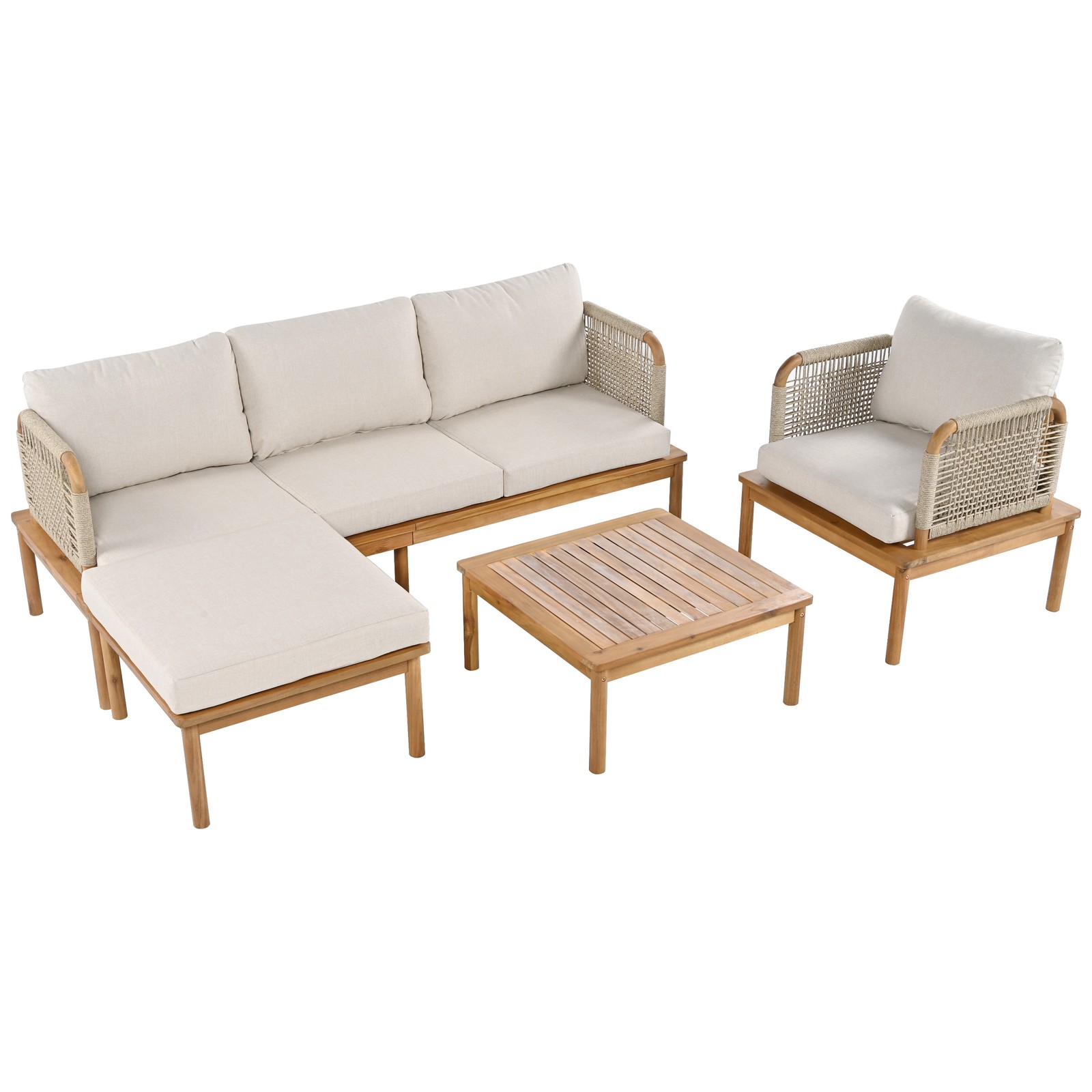 4-Piece Acacia Wood Patio Sectional Set Outdoor Sofa Couch Set W/ Coffee Table