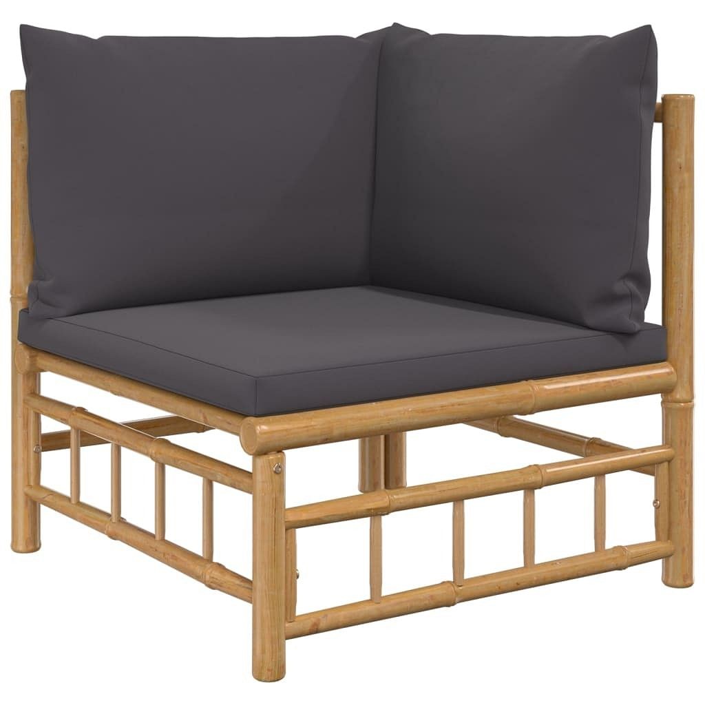 vidaXL Garden Lounge Set Bamboo with Dark Grey Cushions