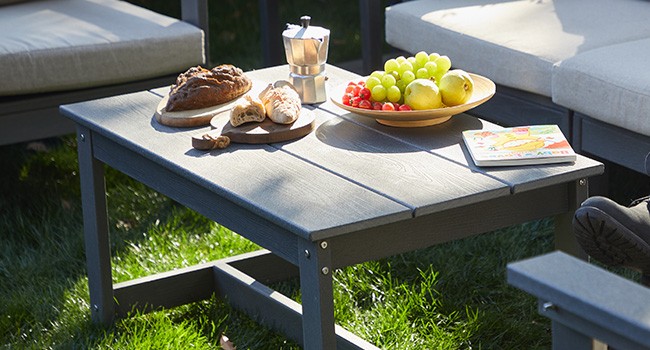 HDPE Patio Coffee Table, Rectangle Outdoor Coffee Table, All-Weather Coffee Side