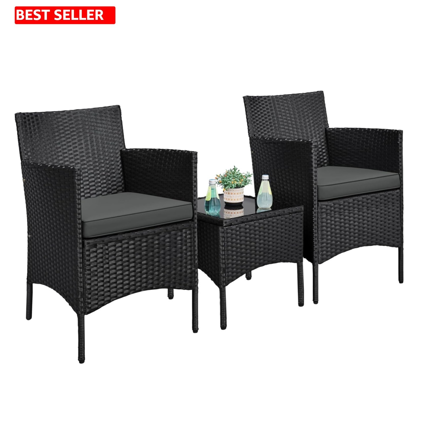 Comfortable 3-Piece Outdoor Seating Set: Easy Assembly, Soft Cushions Included