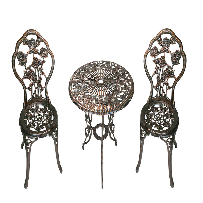 Oakland Living 3-Piece Rose Bistro Set 23.5-Inch Cast Aluminum Top Table 3705-Ab