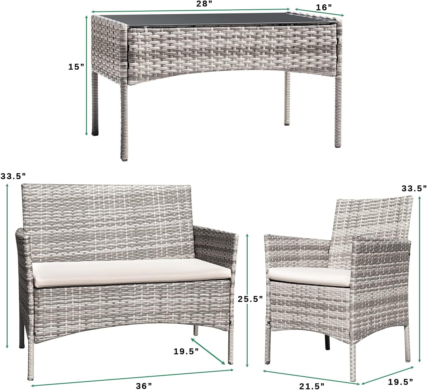 Patio Furniture 4 Pieces Conversation Sets Outdoor Wickerr Rattan Chairs Garden