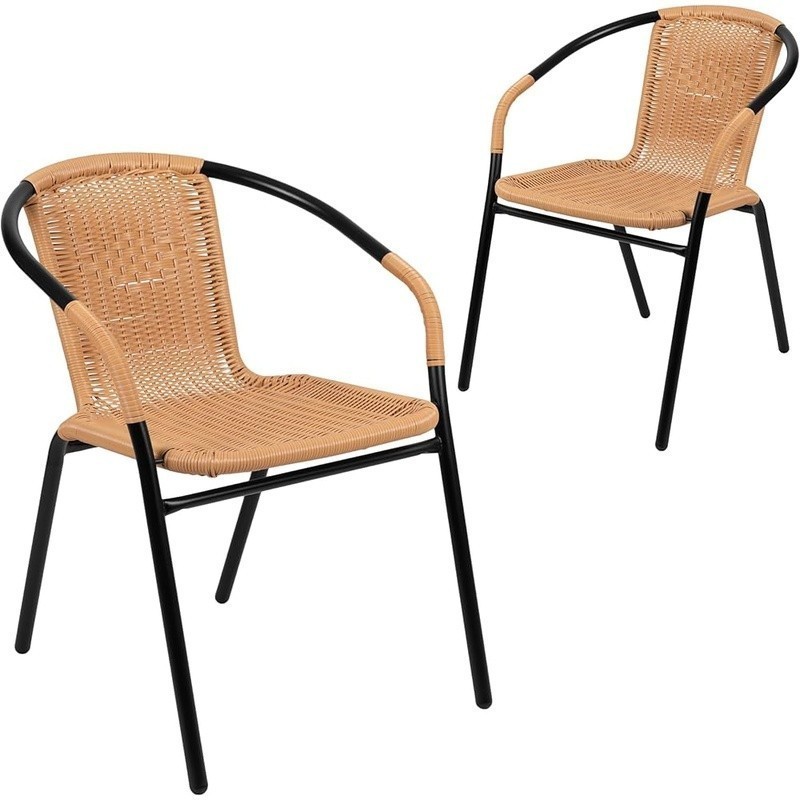 Rattan Stacking Chair Set of 2 Indoor Outdoor Bistro Restaurant Patio Dining New