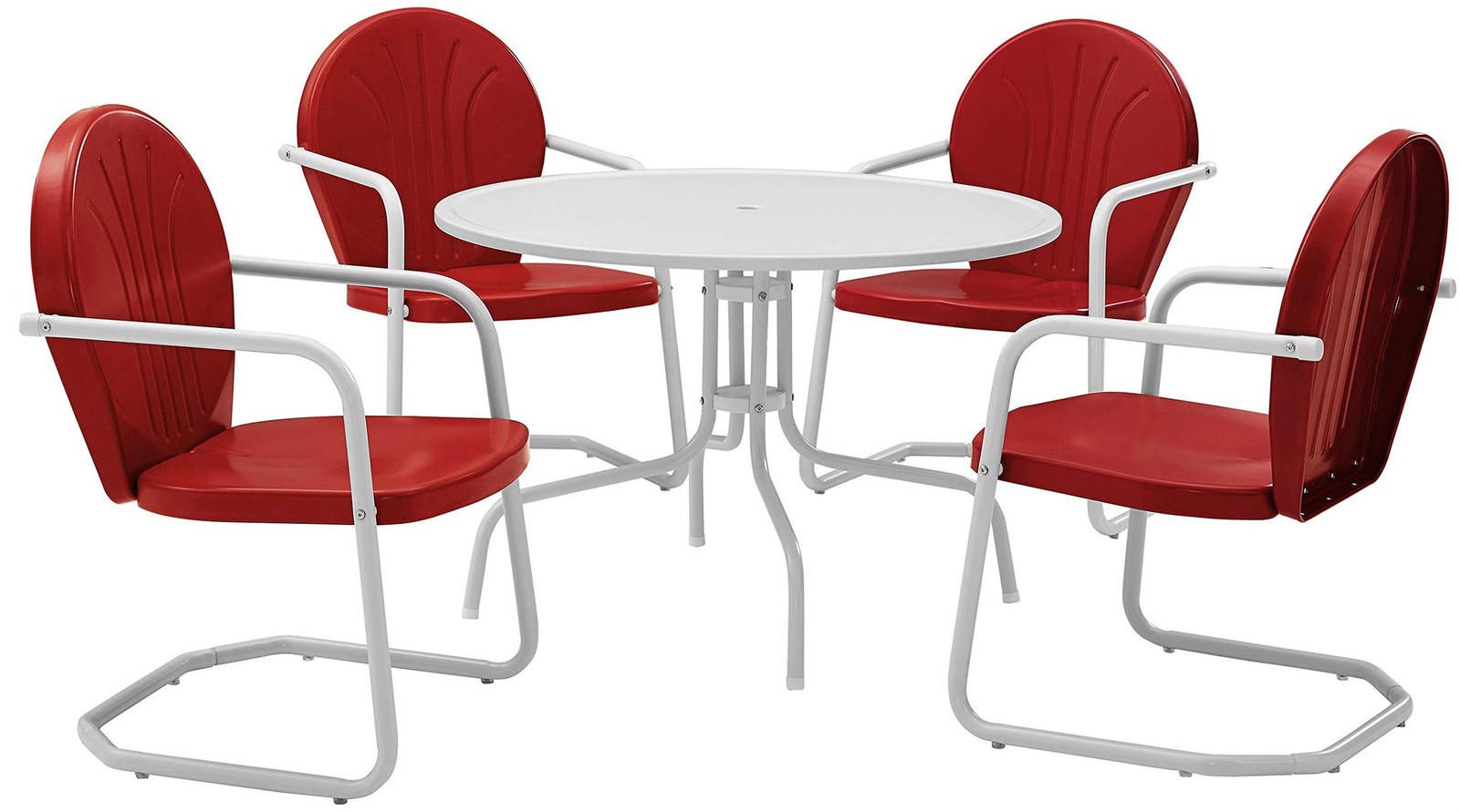 Crosley Furniture Griffith 5 Piece Metal Patio Dining Set in White and Red