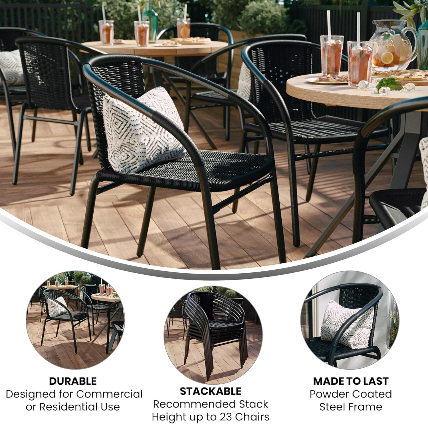 Lila Modern Rattan Indoor/Outdoor Stackable Dining Chairs, Stacking Rattan Bistr