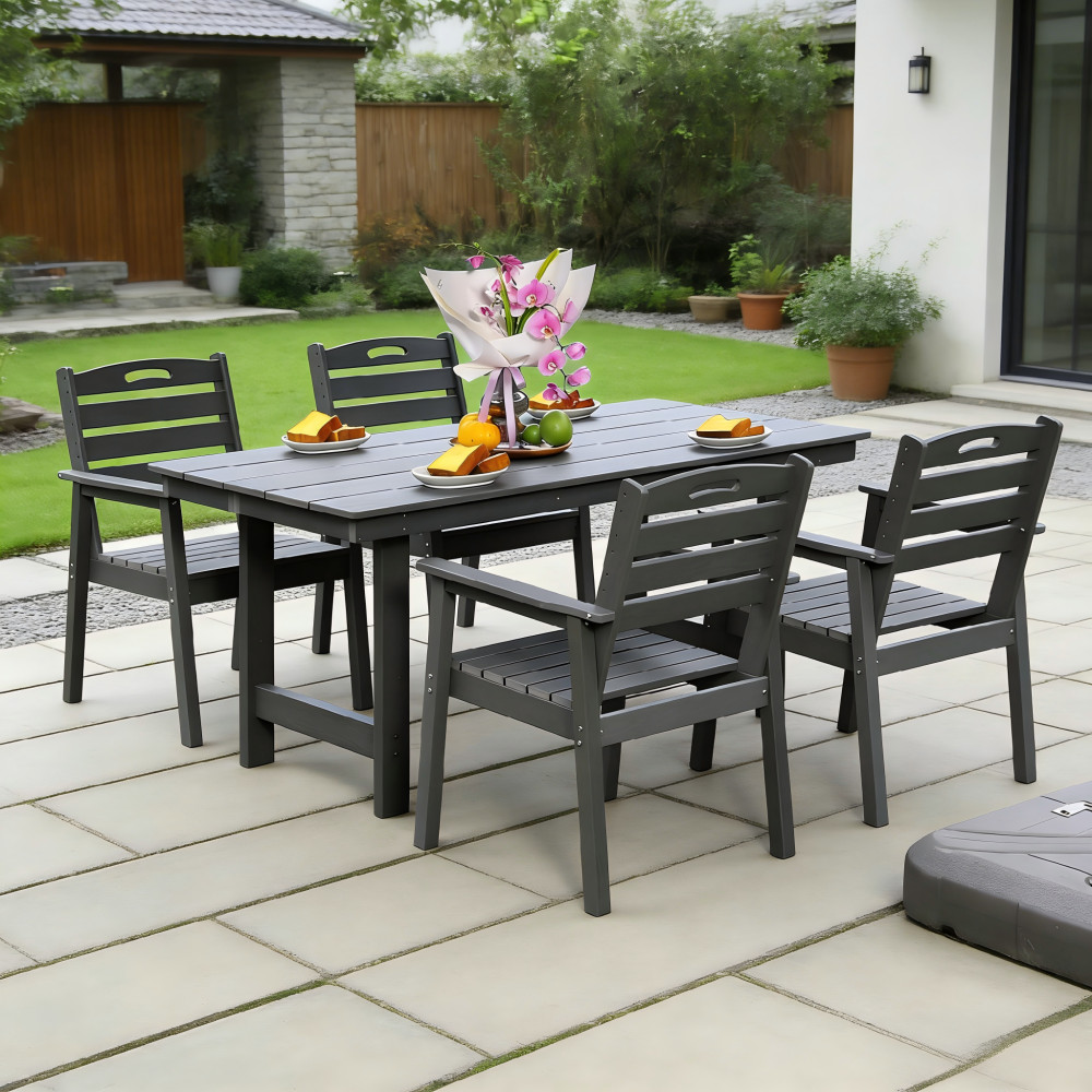 HDPE Outdoor Dining Set with Umbrella Hole Table&4 Chairs, All-Weather Furniture