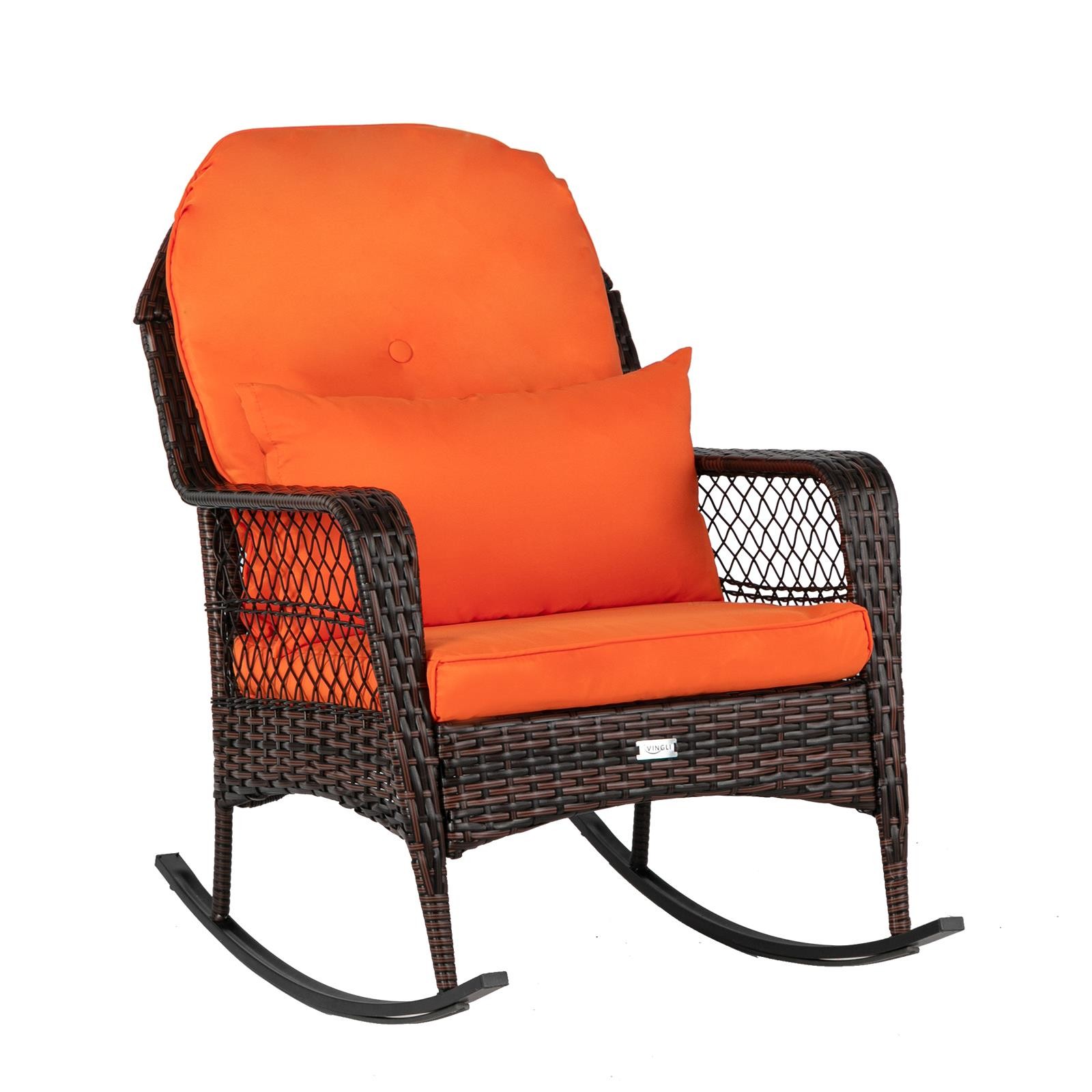 Patio Outdoor Wicker Rocking Chair Rattan Rocker Sofa with Cushions & Pillow NEW