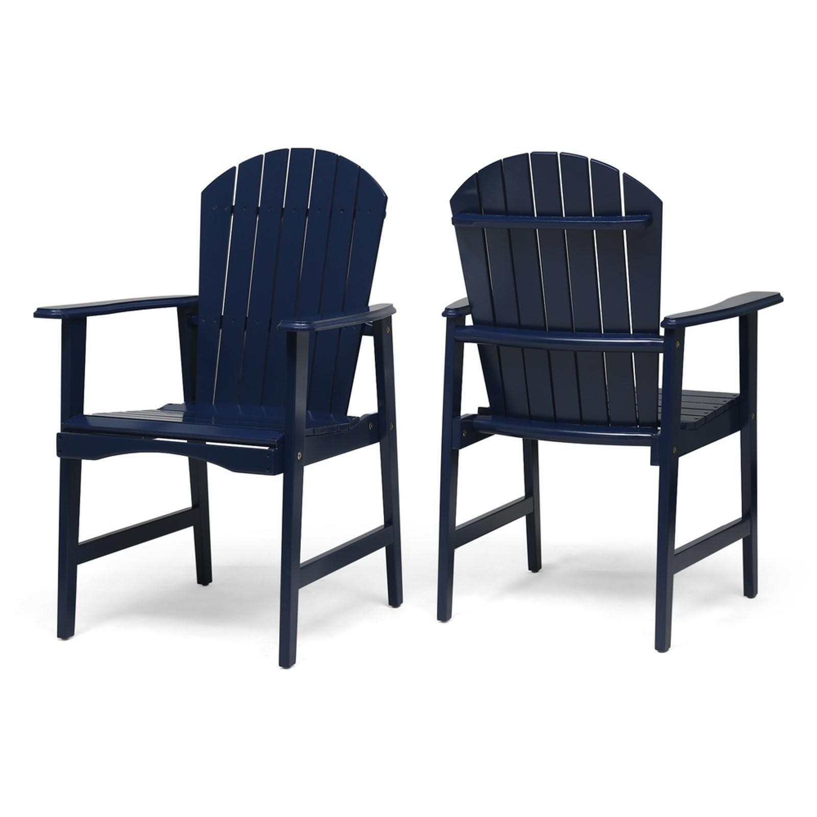 Rustic Acacia Wood Adirondack Dining Chairs – Navy Blue Finish, Slatted Design,