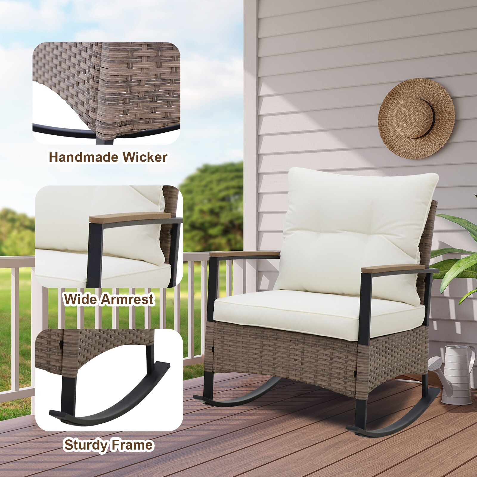 EAGLE PEAK 3 Piece Outdoor Conversation Set 2 Rocking Chairs and Side Table