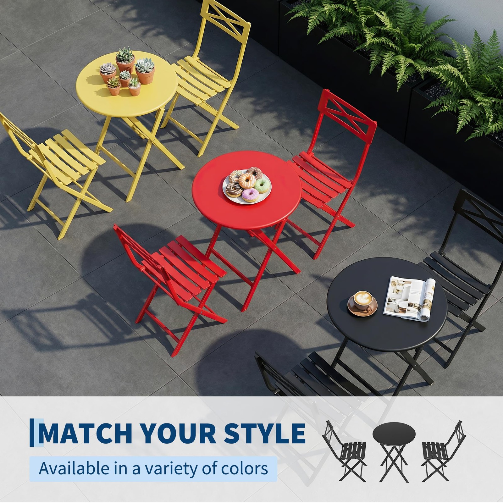 3pcs Folding Bistro Set ,Outdoor Patio Furniture Set All-Weather Table and Chair