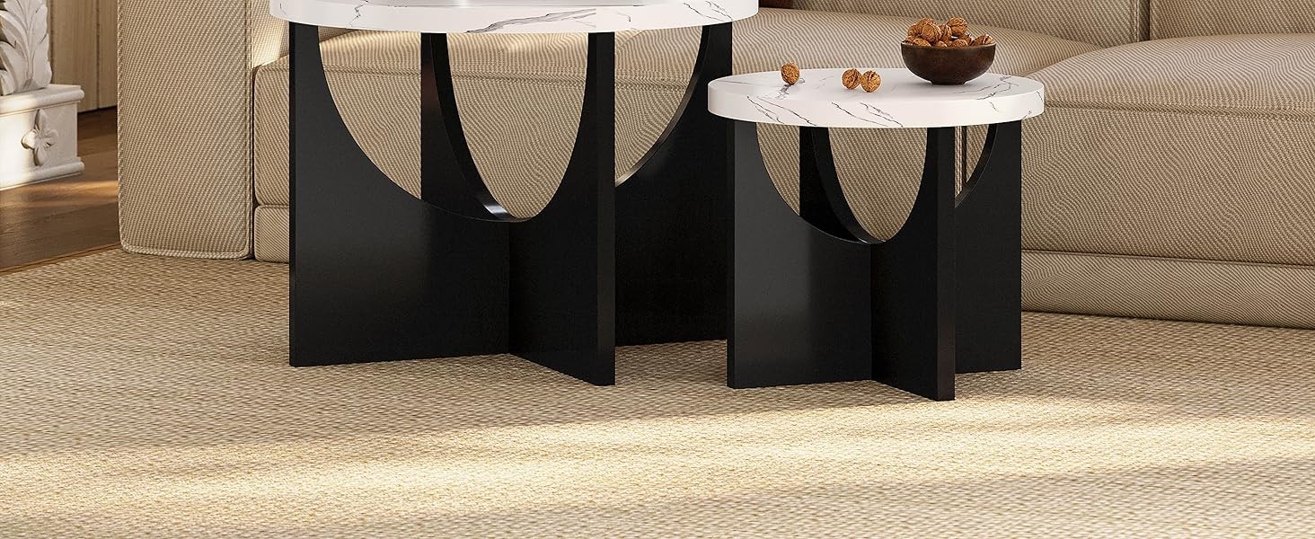 Nesting Coffee Tables Set of 2, 23.6″ Small Round Side Tables for