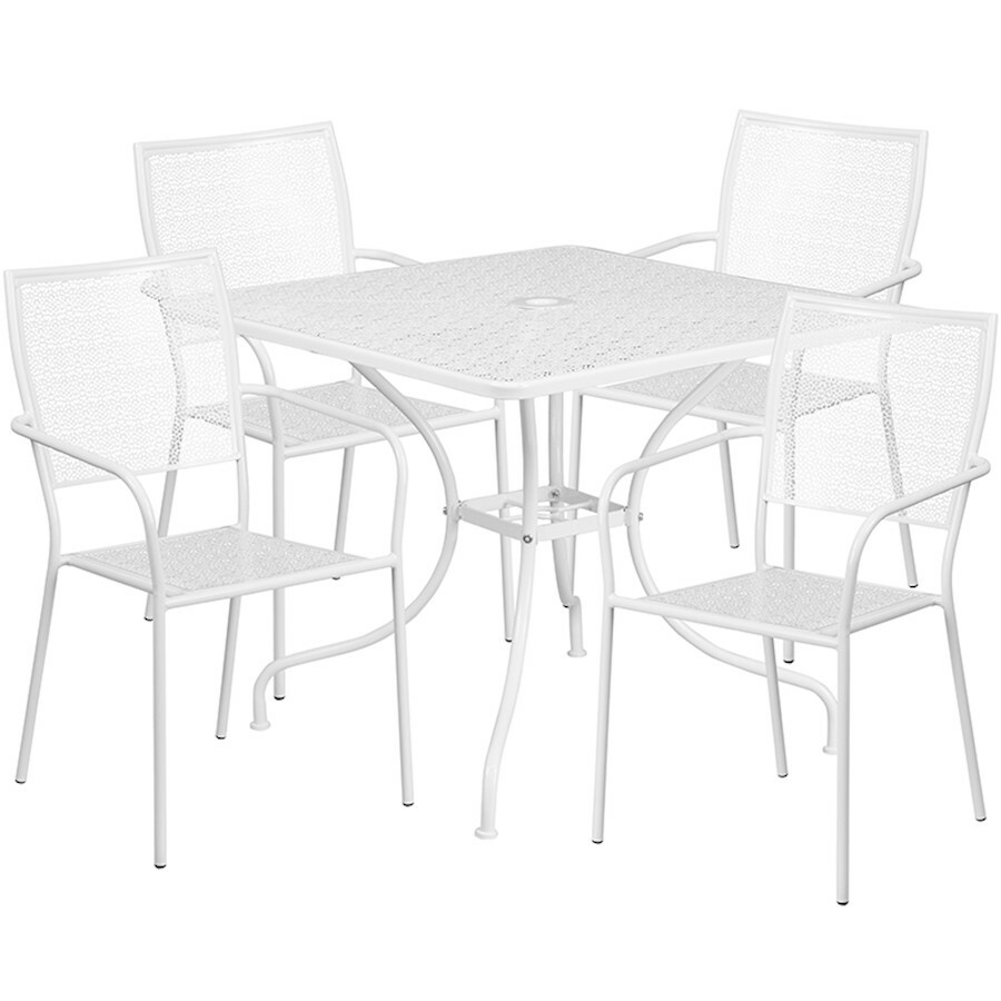 Flash Commercial 35.5″ SQ Patio Set/4 Back Chairs, White – CO-35SQ-02CHR4-WH-GG